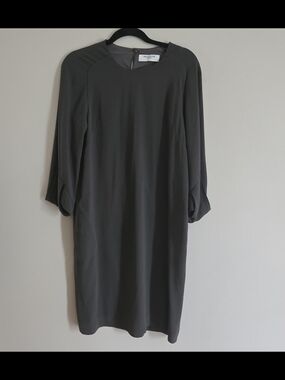 MM Lafleur Gray Olive Midi Shift Dress Missing Belt